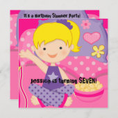 ブロンドガールスランバーパーティー誕生日招待状 招待状 (正面/裏面)