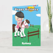 ブロンドガールズエクエストランカラーリングページ誕生日 カード (正面)