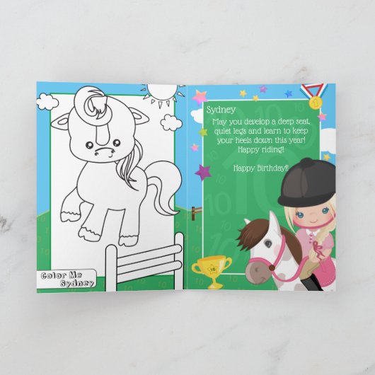 ブロンドガールズエクエストランカラーリングページ誕生日 カード (内部)