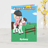 ブロンドガールズエクエストランカラーリングページ誕生日 カード (黄色い花)