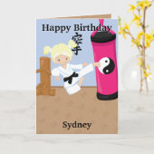 ブロンドガールズカラートページハッピーバースデー カード (黄色い花)