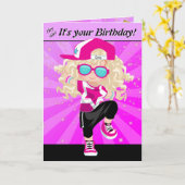 ブロンドガールズヒップホップハッピーバースデー カード (黄色い花)