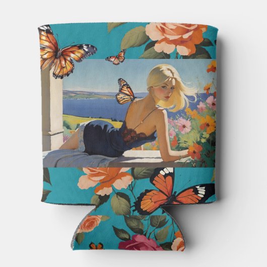 ブロンドガールズ（昆虫）オオカバマダラ、モナーク蝶フローラパラダイス 缶クーラー (裏面)