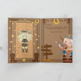 ブロンドガールズA迷路女性のカーボーイ誕生日カード カード