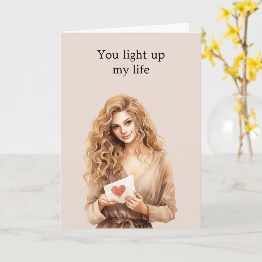ブロンドガールハート電球が私の人生を照らす カード (黄色い花)