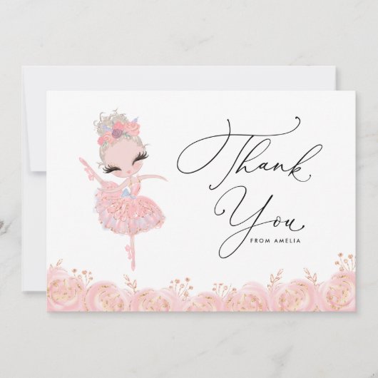 ブロンドガールバレリーナインピンクドレス誕生日 サンキューカード (正面)