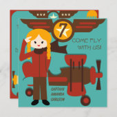 ブロンドガールパイロット誕生日招待状 招待状 (正面/裏面)