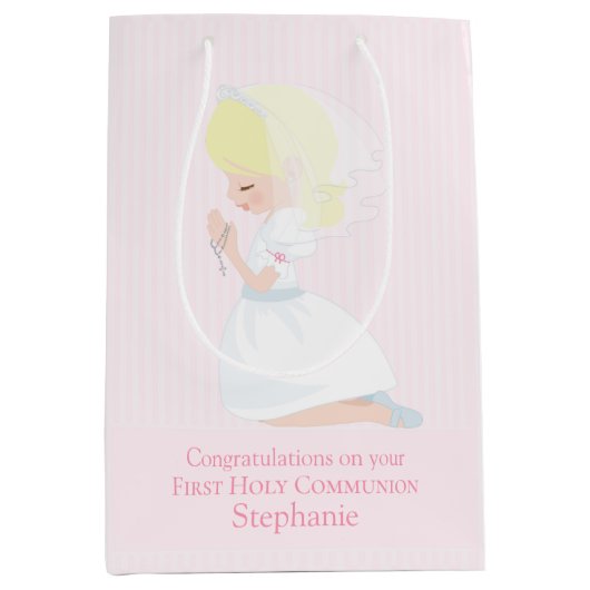 ブロンドガールファーストコミュニオン抱き枕 ミディアムペーパーバッグ (正面)