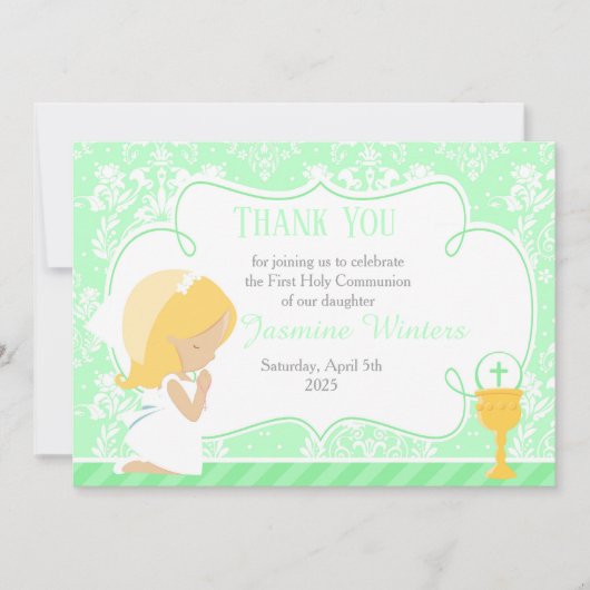 ブロンドガールファースト・コミュニオンダマスク サンキューカード (正面)