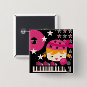 ブロンドガールロックスターパーティー誕生日ボタン 缶バッジ (正面&裏面)