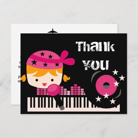 ブロンドガールロックスター誕生日サンキューハガキ ポストカード (正面/裏面)