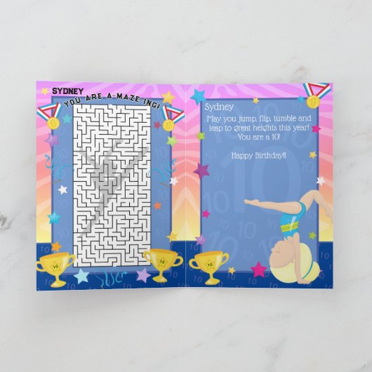 ブロンドガール体操You are A-Maze-ing誕生日 カード (内部)