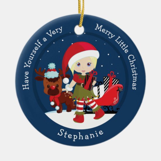 ブロンドガール小妖精や小人 セラミックオーナメント (正面)