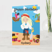 ブロンドガール海賊秘密メッセージハッピーバースデー カード (正面)