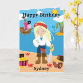 ブロンドガール海賊秘密メッセージハッピーバースデー カード (黄色い花)