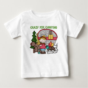 ブロンドガール熱狂するキャンピング ベビーTシャツ