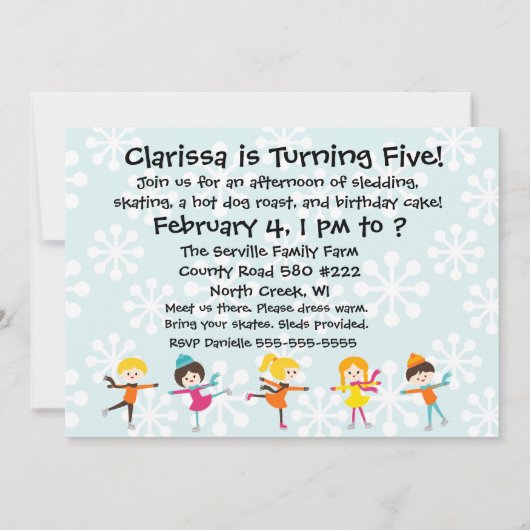ブロンドガール誕生日スケートで滑るパーティの招待状 招待状 (裏面)
