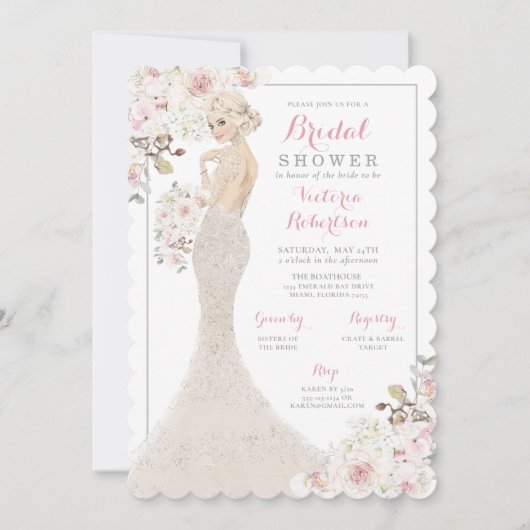 ブロンドグラムブライドインガウンブライダルシャワー 招待状 (正面)