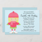 ブロンドコーカシオンアイススケートで滑る誕生会 招待状 (正面/裏面)