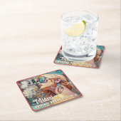 ブロンドサングラスマイアミリゾートプールウォーターカラーポス スクエアペーパーコースター (インサイチュ)