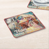 ブロンドサングラスマイアミリゾートプールウォーターカラーポス スクエアペーパーコースター (アングル)