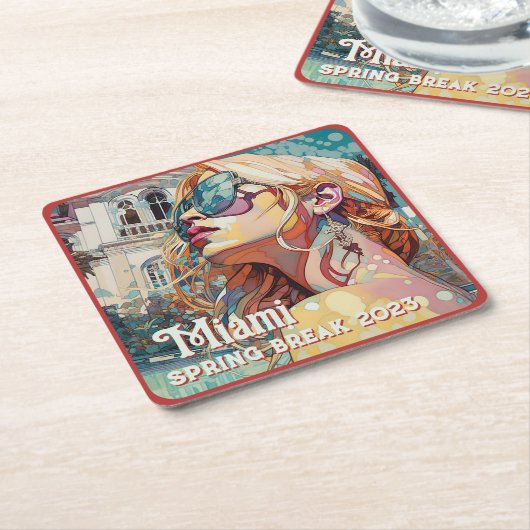 ブロンドサングラスマイアミリゾートプールウォーターカラーポス スクエアペーパーコースター (アングル)