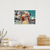 ブロンドサングラスマイアミリゾートプールウォーターカラー ポスター (キッチン)