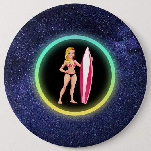 ブロンドサーファーティーンエージガール銀河系 缶バッジ (正面)