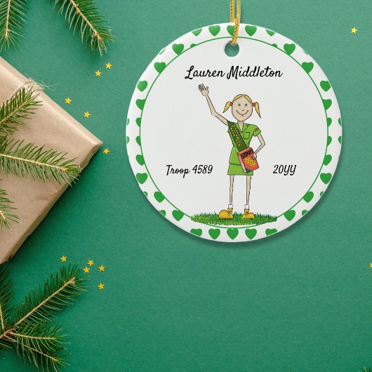 ブロンドジュニアガールスカウティングリーンハート形状 セラミックオーナメント