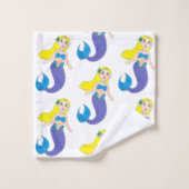 ブロンドスイミングマーメイドガールパープルテール海海 バスタオルセット (ウォッシュタオル)