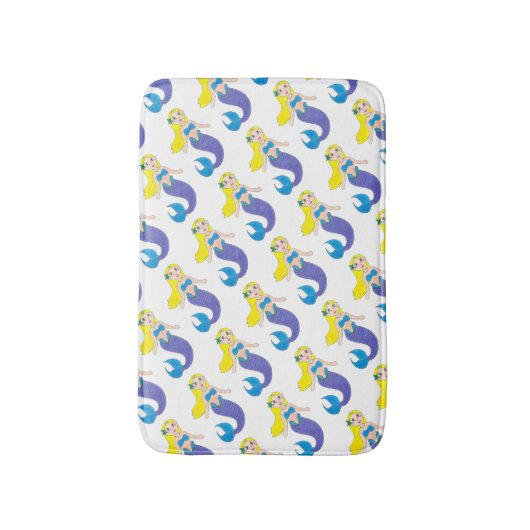 ブロンドスイミングマーメイドガールパープルテール海海 バスマット (正面縦)