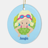 ブロンドスイムガールかわいいスケッチカスタムブループール セラミックオーナメント (左)