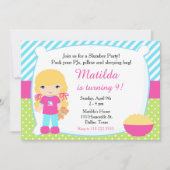 ブロンドスリーポバースランバーパーティー誕生日 招待状 (正面)