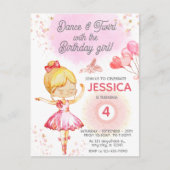 ブロンドバレリーナの女の子の誕生日バレエ ポストカード (正面)