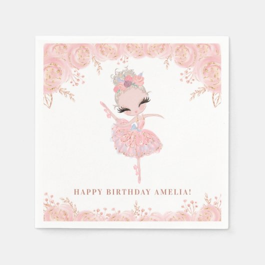 ブロンドバレリーナインピンクドレスフローラ誕生日 スタンダードカクテルナプキン (正面)