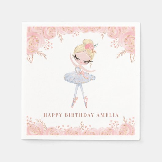 ブロンドバレリーナインホワイトドレスフローラ誕生日 スタンダードカクテルナプキン (正面)