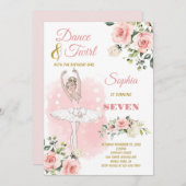ブロンドバレリーナインホワイトドレスフローラ誕生日 招待状 (正面/裏面)