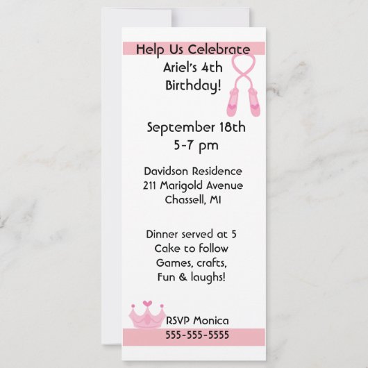 ブロンドバレリーナカスタム誕生日招待状 招待状 (裏面)