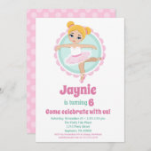 ブロンドバレリーナバレエ踊りバースデーパーティー 招待状 (正面/裏面)