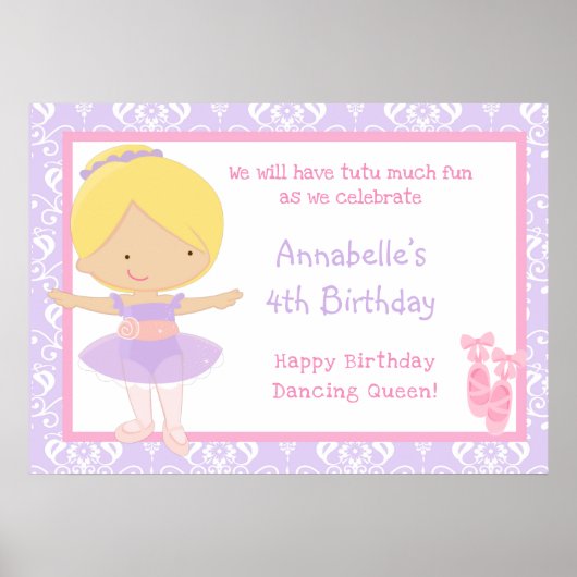 ブロンドバレリーナ&パープルダマスク誕生日 ポスター (正面)