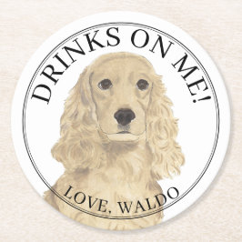 ブロンドパーソナライズされたタンコッカースパニエル犬ドッグ結婚ズ ラウンドペーパーコースター