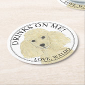 ブロンドパーソナライズされたタンゴールデンプードル結婚ドッグ ラウンドペーパーコースター (アングル)