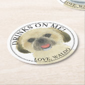 ブロンドパーソナライズされたタン金ゴールドシーズー(犬)ツドッグ結婚ズ ラウンドペーパーコースター (アングル)