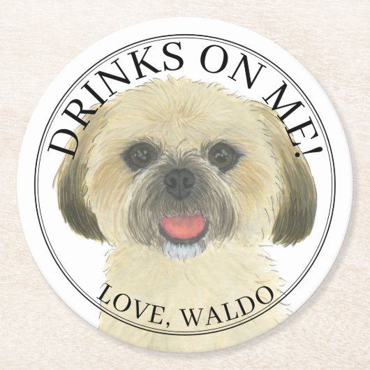 ブロンドパーソナライズされたタン金ゴールドシーズー(犬)ツドッグ結婚ズ ラウンドペーパーコースター (正面)