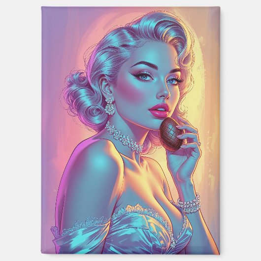 ブロンドピンアップチョコレートイースターエッグ マグネット (正面)