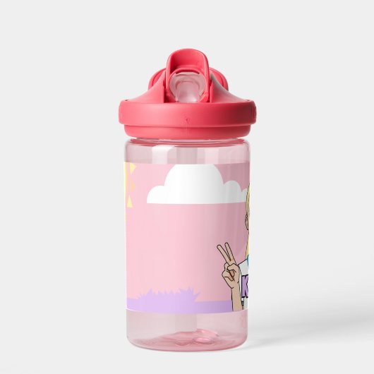 ブロンドピンクの漫画少女の学校の学生 ウォーターボトル (正面)