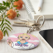 ブロンドピンクの漫画少女の学校の学生 キーホルダー (側面)