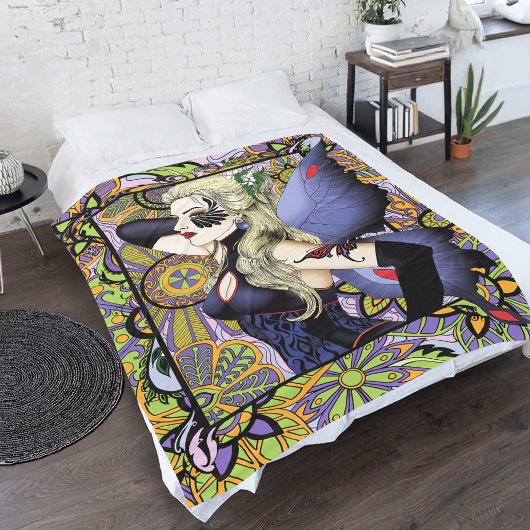 ブロンドフェアリーフローラパープル フリースブランケット