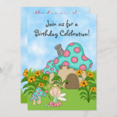 ブロンドフェアリープリンセスアンドガーデン誕生日招待状 招待状 (正面/裏面)