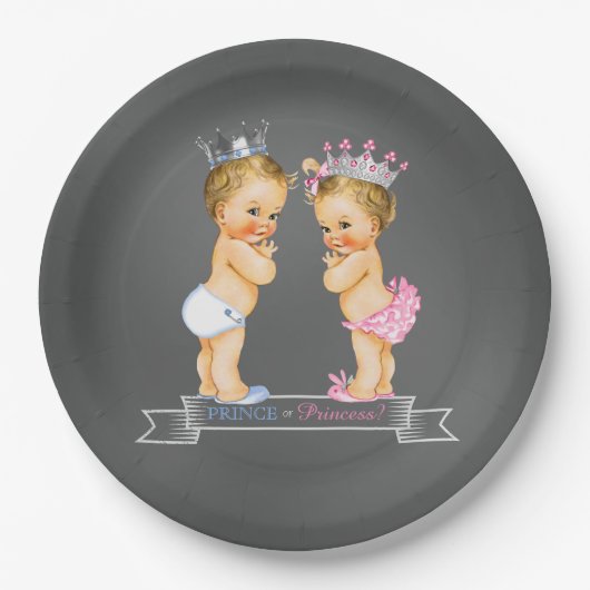 ブロンドプリンスとプリンセスシャルボードベビーシャワー ペーパープレート (正面)